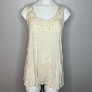 Forever21 Flowy Tan Keyhole Back Tank Top w/ Pearl Detail at Neck. Size M